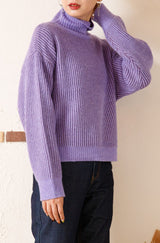 アルパカタッチ配色リブプルオーバー