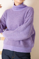 アルパカタッチ配色リブプルオーバー