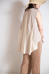 異素材切替ノースリプルオーバー