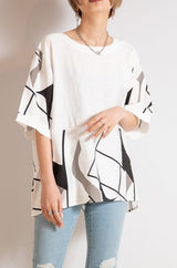 プリント配色プルオーバー