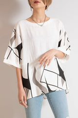 プリント配色プルオーバー