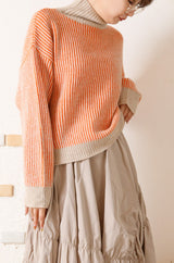 アルパカタッチ配色リブプルオーバー