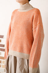 アルパカタッチ配色リブプルオーバー