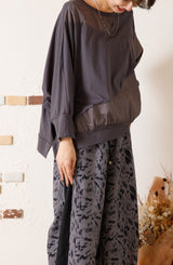 異素材切替ラグランビッグプルオーバー