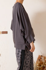 異素材切替ラグランビッグプルオーバー