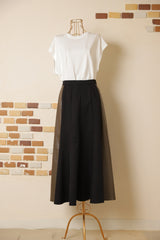 レザー切替フレアスカート