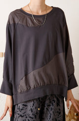 異素材切替ラグランビッグプルオーバー