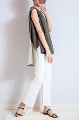 異素材切替ノースリプルオーバー