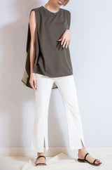 異素材切替ノースリプルオーバー