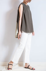 異素材切替ノースリプルオーバー