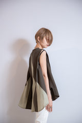 異素材切替ノースリプルオーバー