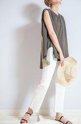 異素材切替ノースリプルオーバー