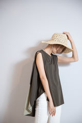 異素材切替ノースリプルオーバー