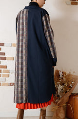 チェック柄配色シャツワンピース