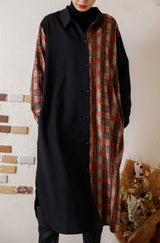 チェック柄配色シャツワンピース