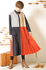 ブッロキングプリーツワンピース