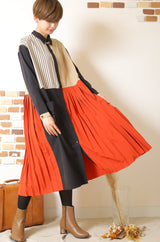 ブッロキングプリーツワンピース