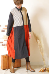 ブッロキングプリーツワンピース