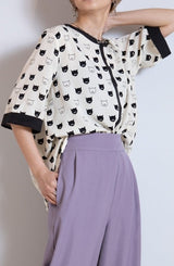 ネコ柄配色プルオーバー