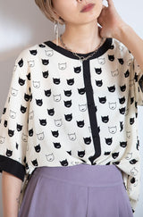 ネコ柄配色プルオーバー