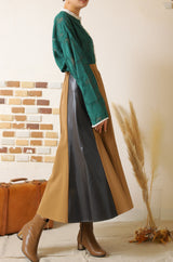 レザー切替フレアスカート