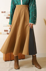 レザー切替フレアスカート