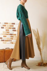 レザー切替フレアスカート