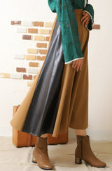 レザー切替フレアスカート