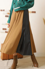 レザー切替フレアスカート