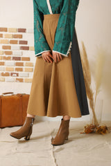 レザー切替フレアスカート