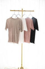 ランダムプリーツメロー半袖ブラウス