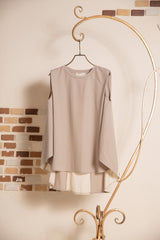 異素材切替ノースリプルオーバー