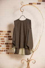 異素材切替ノースリプルオーバー