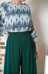 ジャガード切替サイドプリーツパンツ