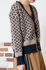 パネル幾何柄カーディガン