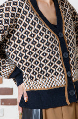 パネル幾何柄カーディガン