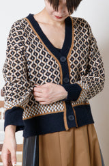 パネル幾何柄カーディガン