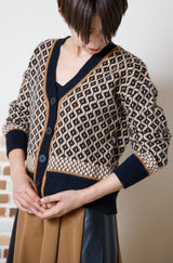 パネル幾何柄カーディガン