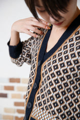 パネル幾何柄カーディガン