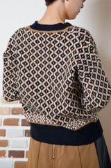 パネル幾何柄カーディガン