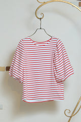 ボーダーボリュームスリーブトップス