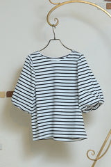 ボーダーボリュームスリーブトップス