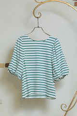 ボーダーボリュームスリーブトップス