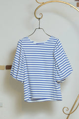 ボーダーボリュームスリーブトップス