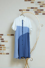 配色アシメ切替シャツワンピース