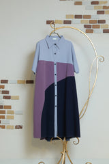 配色アシメ切替シャツワンピース