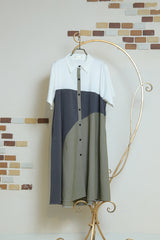 配色アシメ切替シャツワンピース