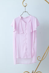 ラッフルカラーノースリブラウス