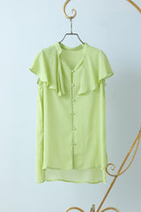 ラッフルカラーノースリブラウス