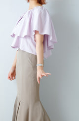 リネンタッチ前後2wayフリルブラウス